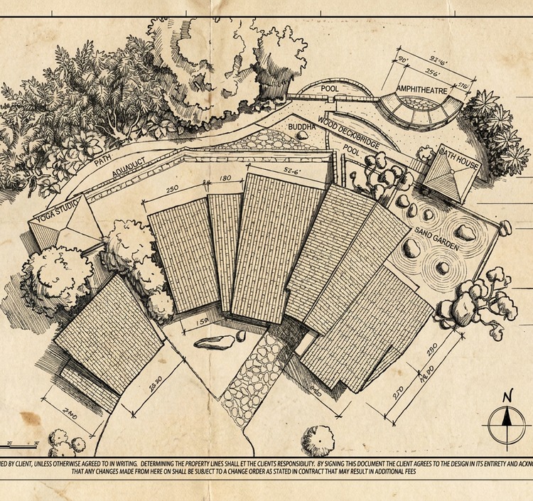 Hand-drawn architectural plan - Pauma Valley residence