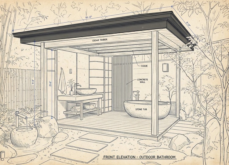 Outdoor bathroom elevation - Pauma Valley residence
